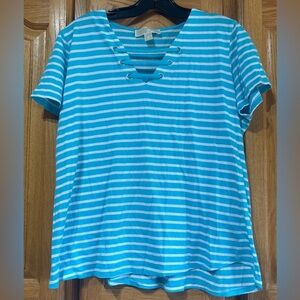 Michael Kors Blue and White Short Sleeve Plus Size T-Shirt XL